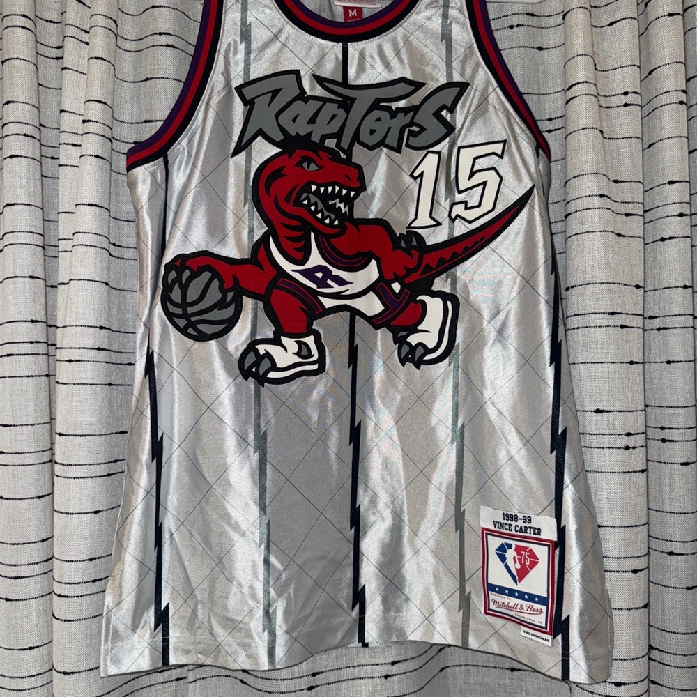 Mitchell & Ness Silver Raptors Jersey with Red Highlights
